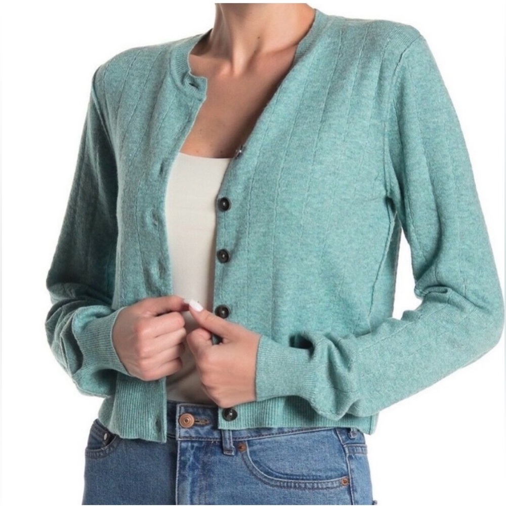 Free People Teal Button-Up Sweater
